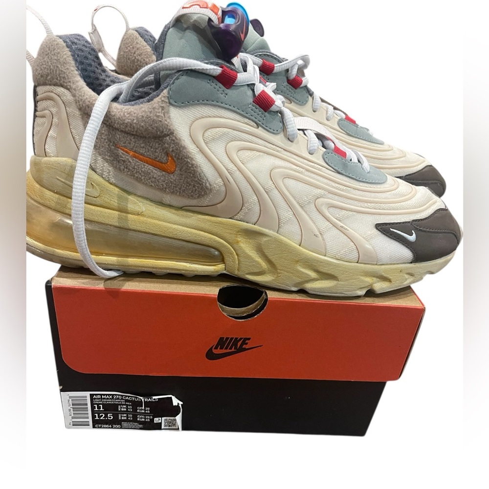 Nike Air Max 270 React - Cream, Orange, and Gray